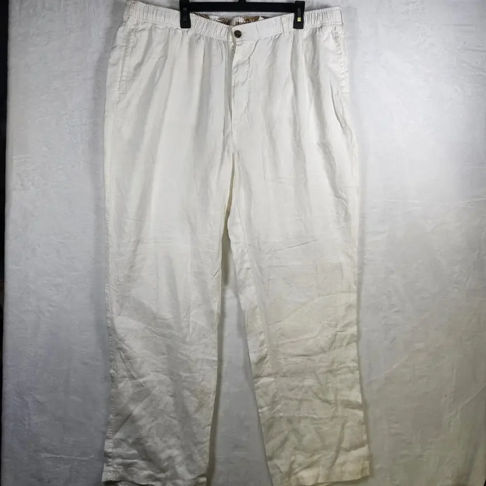 28‎ Palms 100% Linen Pants Drawstring Waist Casual Summer Beach White XXL 34